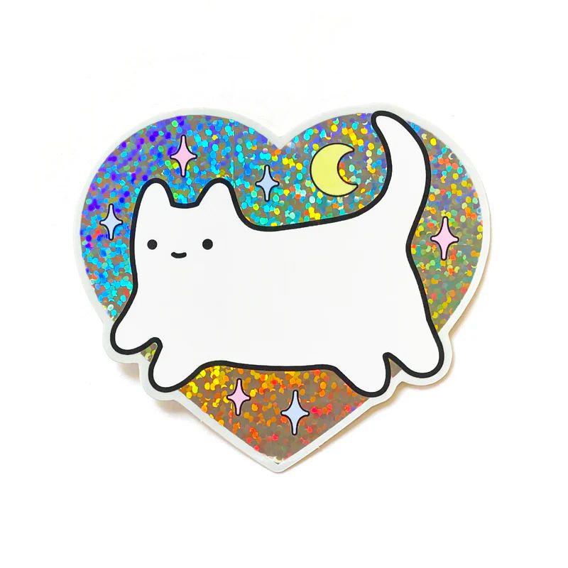 Baby Cat Glitter Heart Sticker