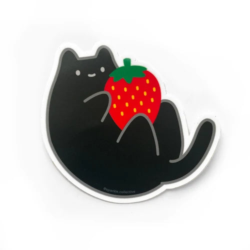 Black Cat & Strawberry Sticker